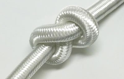 High-tenacity polyamide bungee cord with parallel rubber core surrounded by a fine, UV-resistant polyester braid,